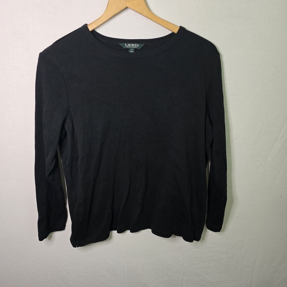 Lauren Ralph Lauren Women's 1X Black Long Sleeve Pullover Top Logo Embroidered
